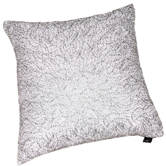 Luxury Hallmart Collectibles Silver Lace Pillow Sequin Gray Decor Sparkly NWT - Picture 1 of 12